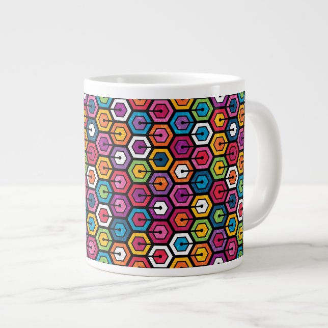 Taza De Café Grande Patrón geométrico colorido con hexágonos (Derecha)