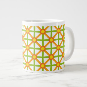 Taza De Café Grande Patrón naranja verde y amarillo de inspiración ret