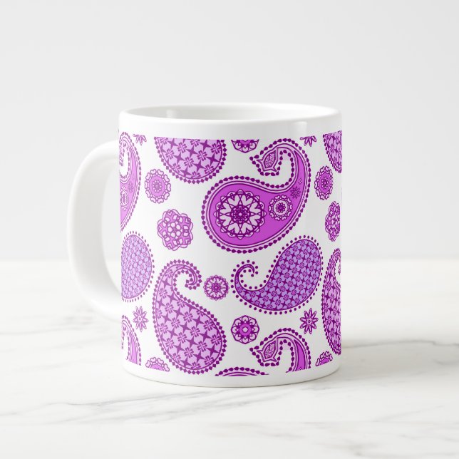 Taza De Café Grande Patrón paisley, violeta, púrpura y blanca (Izquierda)
