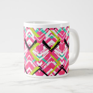 Taza De Café Grande Patrón Zig Zag Rosa Dibujado A Mano