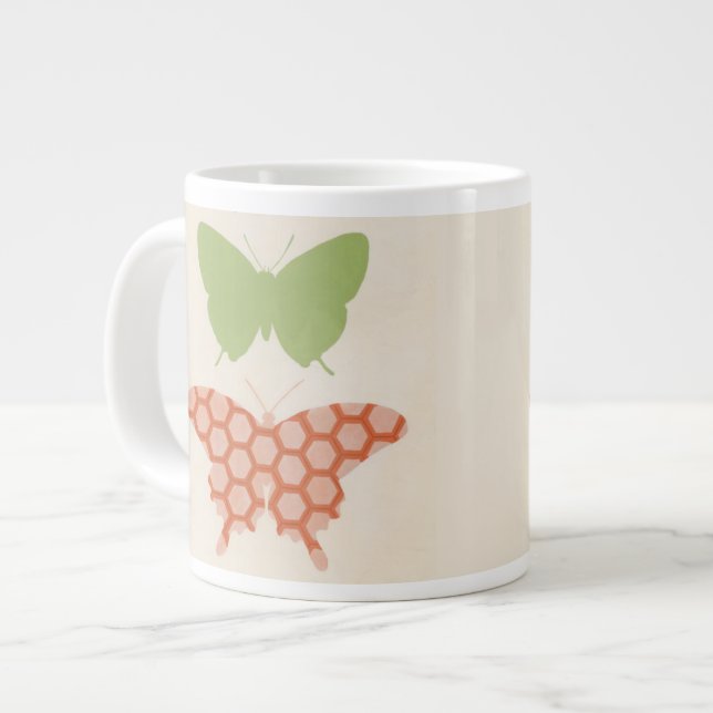 Taza De Café Grande Patrones decorativos de mariposa en fondo crema (Izquierda)