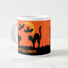 Taza De Café Grande Pelea de gatos de Halloween del gato negro