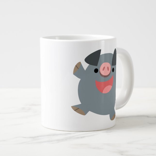 Taza De Café Grande Personalizado lindo Bouncy Pig Jumbo Mug (Derecha)