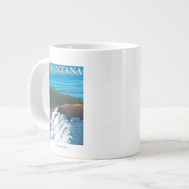 Taza De Café Grande Pesca del oso en el río - Montana (Izquierda)