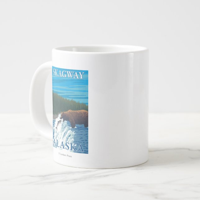 Taza De Café Grande Pesca del oso en el río - Skagway, Alaska (Izquierda)