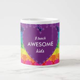 Taza De Café Grande Piezas de rompecabezas del arcoíris de conciencia