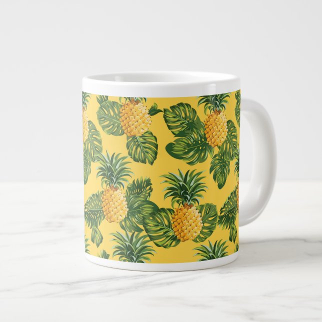 Taza De Café Grande Piñas y hojas tropicales con oro (Derecha)