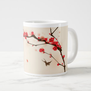 Taza De Café Grande Pintura oriental del estilo, flor del ciruelo en