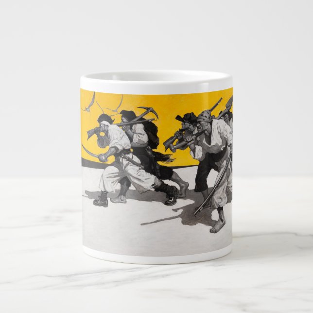 Taza De Café Grande Piratas que buscan el tesoro enterrado (Frente)