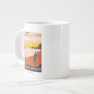 Taza De Café Grande Playa y cometas - playa pacífica, Washington