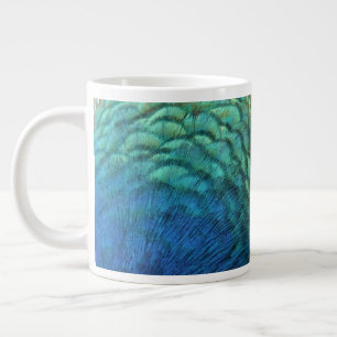 Taza De Café Grande Plumas de Pavo Real I Diseño de Naturaleza Abstrac