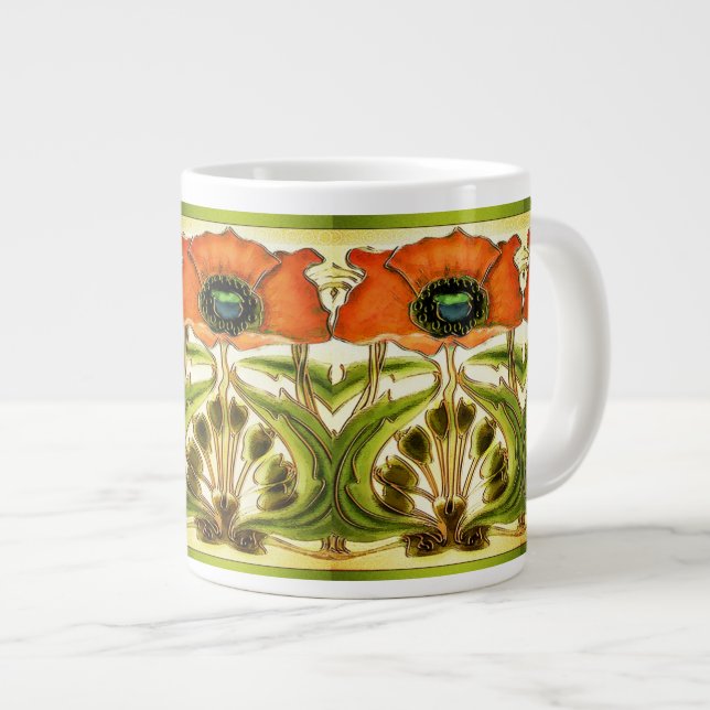 TAZA DE CAFÉ GRANDE POBRE ROJO VERDE ESTILIZADO ART NOUVEAU (Derecha)