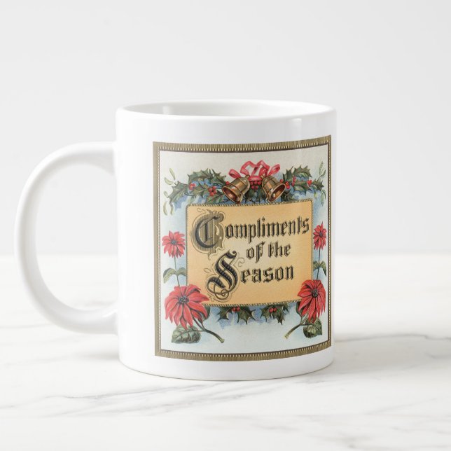 Taza De Café Grande Poinsettias navideñas antiguas en un marco ordenad (Izquierda)