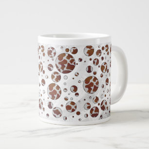 Taza De Café Grande Polka Dot Cow impresión en blanco y marrón