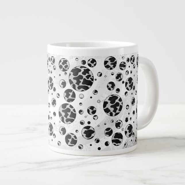 Taza De Café Grande Polka Dot Cow impresión en blanco y negro (Derecha)