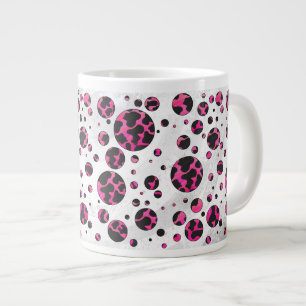 Taza De Café Grande Polka Dot Cow Pink y Black Print