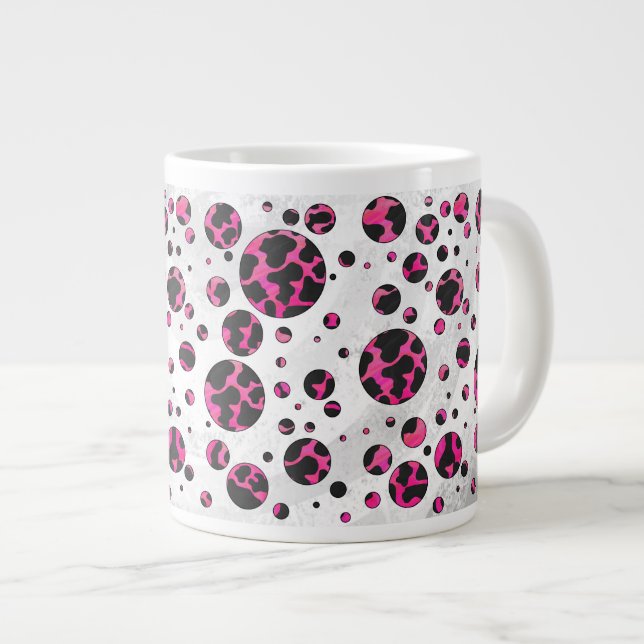 Taza De Café Grande Polka Dot Cow Pink y Black Print (Derecha)