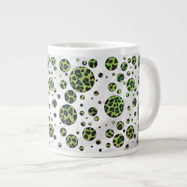 Taza De Café Grande Polka Dot Leopardo Negro y Verde (Derecha)