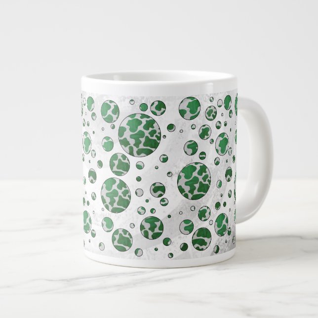 Taza De Café Grande Polks Dot Cow Impresión verde y blanca (Derecha)