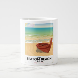 Taza De Café Grande Poster costero vintage de Seaton Beach Devon