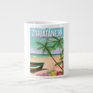Taza De Café Grande Póster de vacaciones de playa mexicanas en Zihuata
