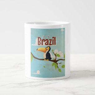 Taza De Café Grande Póster de viaje vintage Toucan vuela a Brasil