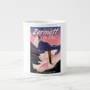 Taza De Café Grande Póster retro de vacaciones de esquí en Zermatt