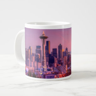 Taza De Café Grande Puesta del sol detrás del horizonte de Seattle de