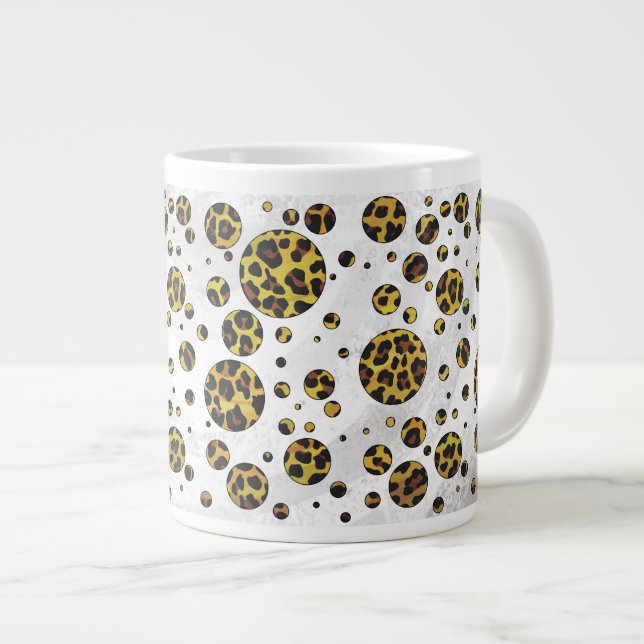 Taza De Café Grande Punto de polka amarillo y marrón leopardo (Derecha)