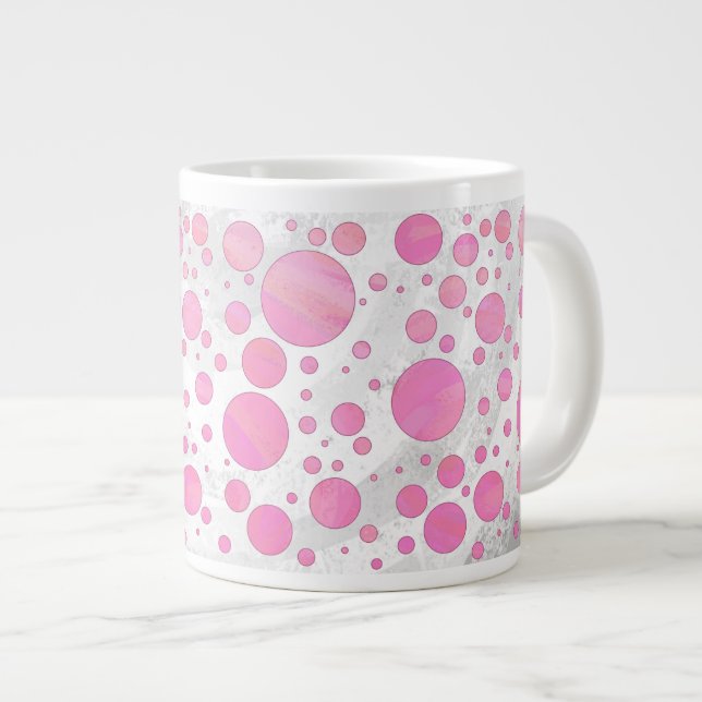 Taza De Café Grande Punto de polka rosado de golfo (Derecha)