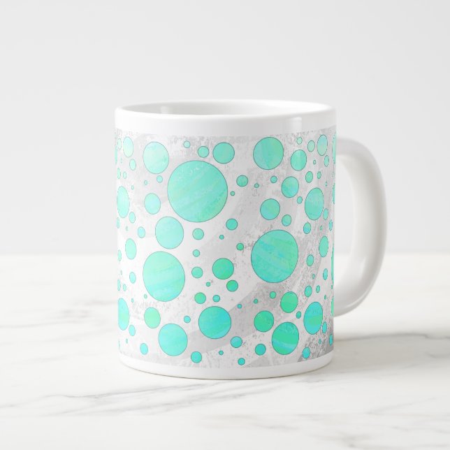 Taza De Café Grande Puntos de Polka Azul Mint Ice Aqua (Derecha)