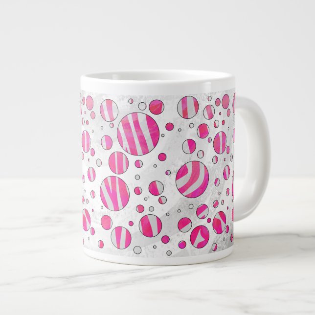 Taza De Café Grande Puntos de polka de cebra blanca y rosa caliente (Derecha)