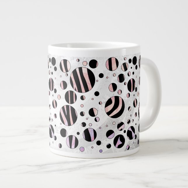 Taza De Café Grande Puntos de polka de cebra negra y rosa (Derecha)