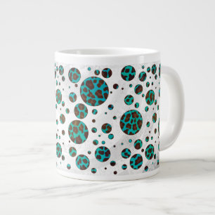 Taza De Café Grande Puntos PrintPolka Verde azulados y marrones leopar