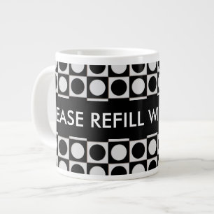 Taza De Café Grande Puntos y cuadrados / blanco negro + tus ideas