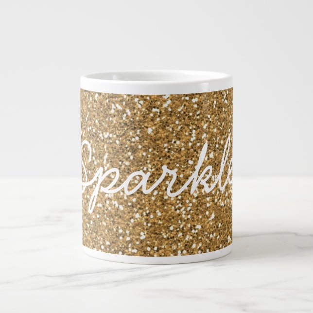 Taza De Café Grande Purpurina Gold Glam Faux (Frente)