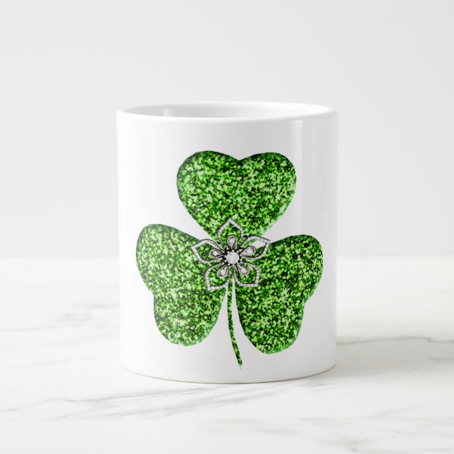Taza De Café Grande Purpurina Shamrock and Flower Jumbo Mug (Frente)