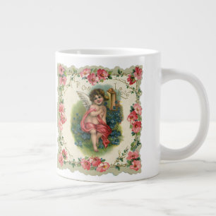 Taza De Café Grande Querubín Victoriano del Día de San Valentín Antigu