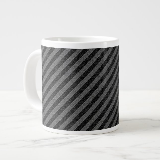 Taza De Café Grande Rayas diagonales delgadas en negro y gris (Izquierda)