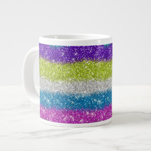 Taza De Café Grande Rayas purpurinas del arco iris
