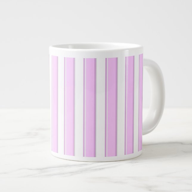 Taza De Café Grande Rayas rosadas sobre blanco (Derecha)