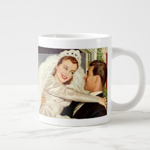 Taza De Café Grande Recién casados en una boda vintage, novia y novio 
