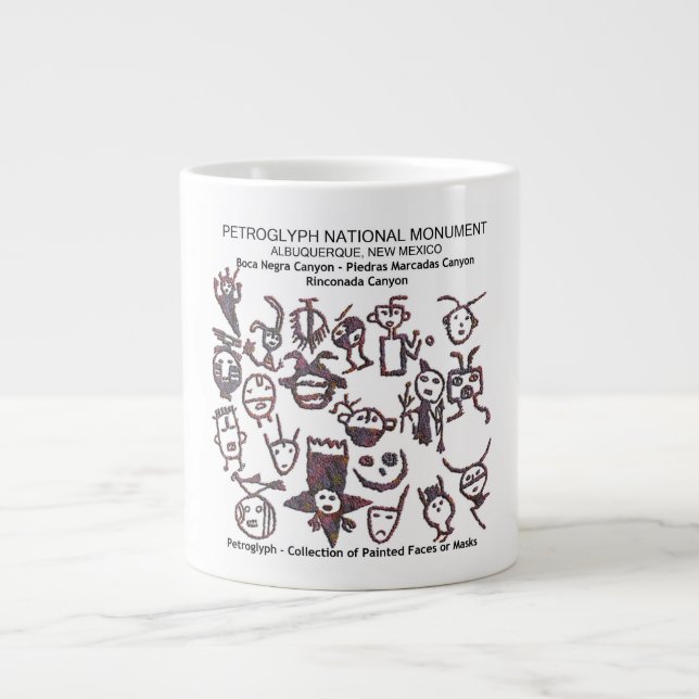 Taza De Café Grande Recogida de petroglifos Cara y máscaras (Frente)