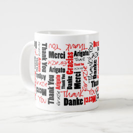 Taza De Café Grande Red Black Multilingual Gracias Word Cloud