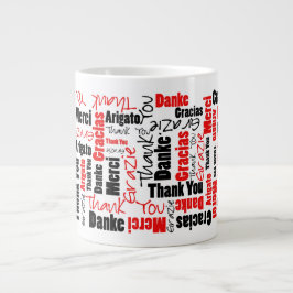 Taza De Café Grande Red Black Multilingual Gracias Word Cloud