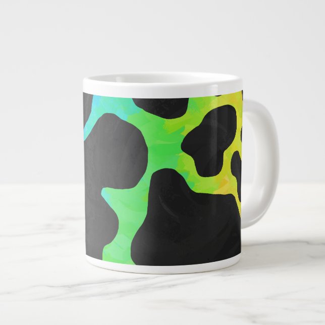 Taza De Café Grande Regalos de vaca negro y arcoiris (Derecha)