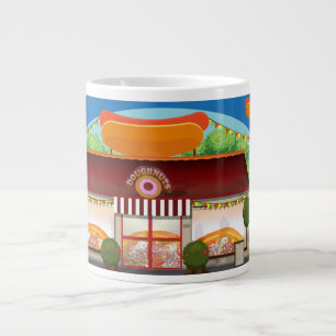 Taza De Café Grande Restaurante De Comida Rápida De Dibujos Animados