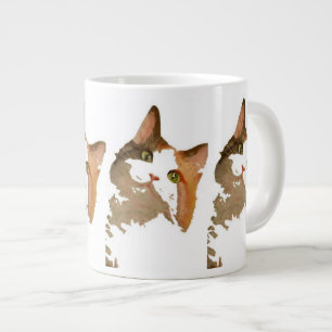 Taza De Café Grande Retrato artístico de gato de Calico teñido de colo