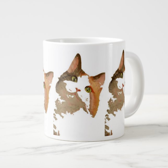 Taza De Café Grande Retrato artístico de gato de Calico teñido de colo (Derecha)