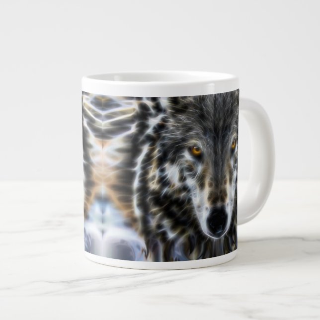 Taza De Café Grande Retrato gráfico inspirador del lobo (Derecha)